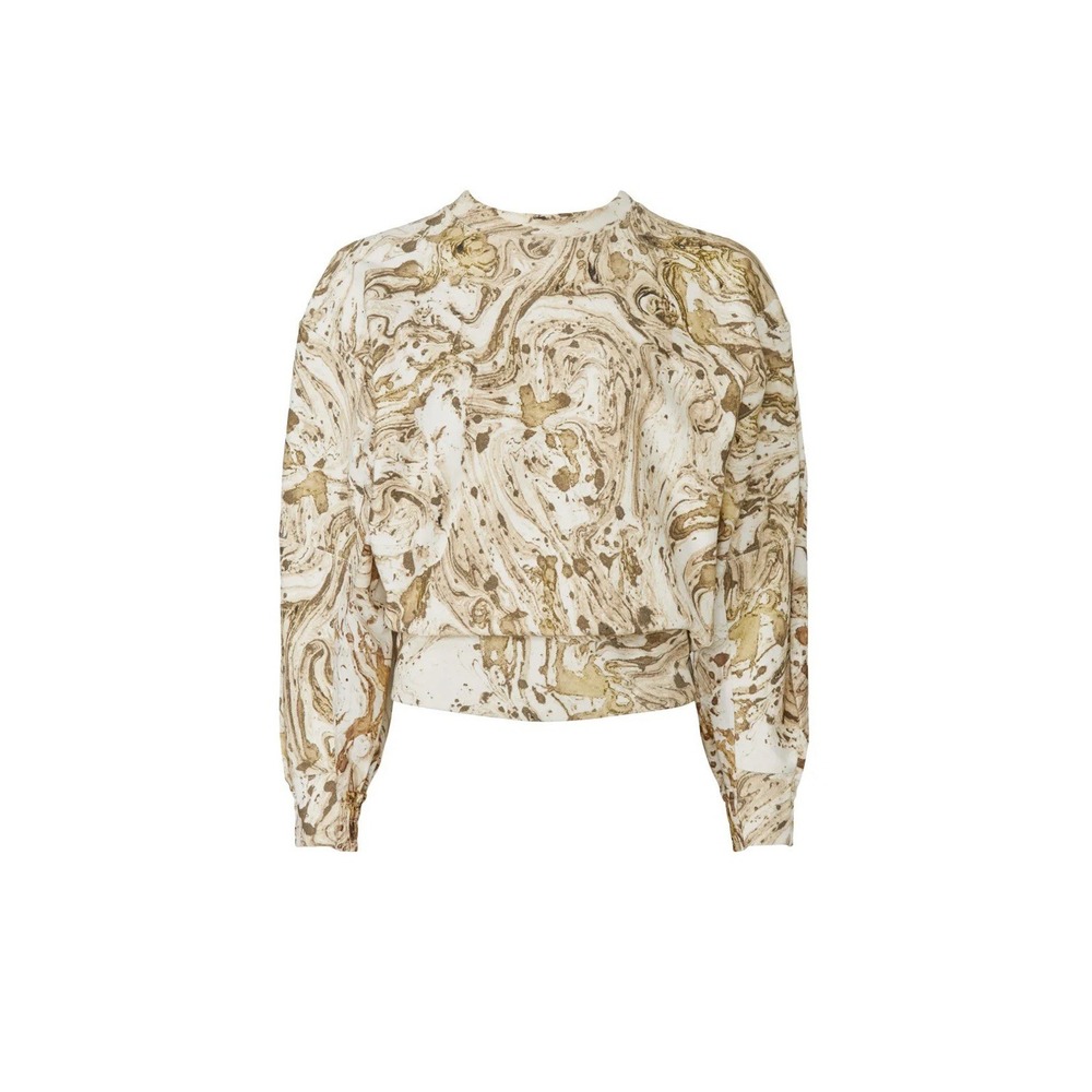 Bassike Marble Print Sweatshirt Size 0 XS Brown Cream Cotton Australia Designer